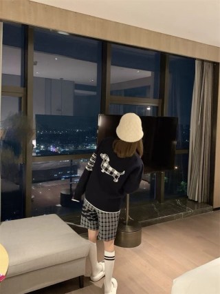 Thom Browne Navy Dachdog Checkered Cardigan view 3