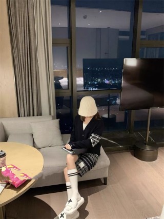 Thom Browne Navy Dachdog Checkered Cardigan view 4