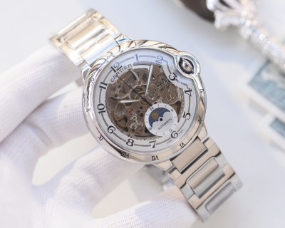 Cartier Ballon Bleu 44mm Skeleton Automatic Steel Watch