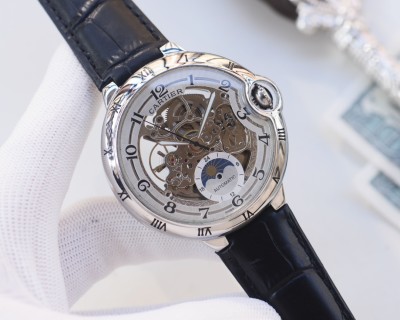 Cartier Ballon Bleu 44mm Skeleton Automatic Steel Watch view 6