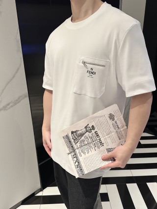 Fendi White Pocket T-Shirt with Zip Detail