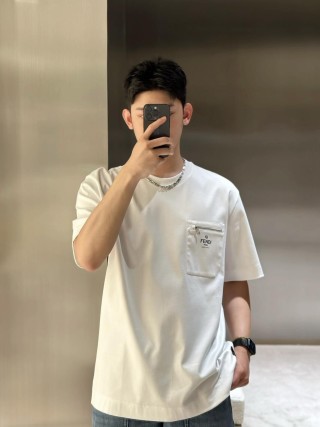 Fendi White Pocket T-Shirt with Zip Detail view 7