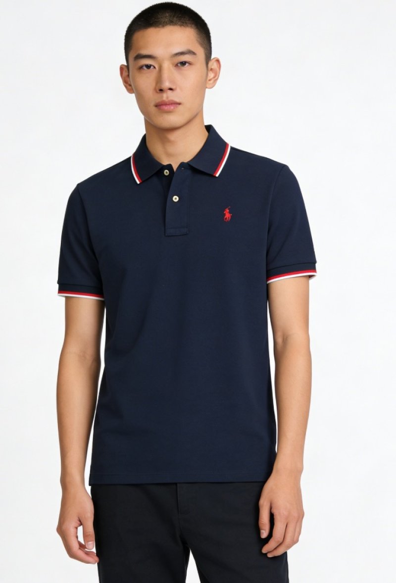 Polo Ralph Lauren Women's Navy Polo Shirt with Striped Collar view