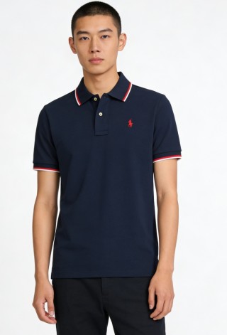 Polo Ralph Lauren Women's Navy Polo Shirt with Striped Collar view 2