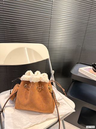 Louis Vuitton Suede Bucket Bag - Caramel view 4