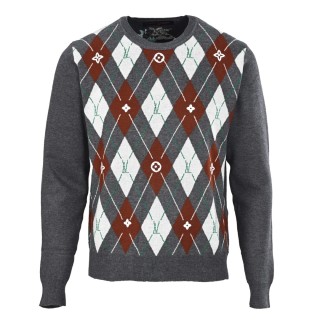 Louis Vuitton Argyle Jacquard Wool Sweater Grey