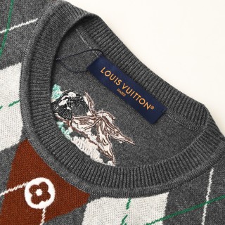 Louis Vuitton Argyle Jacquard Wool Sweater Grey view 4