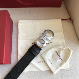 Salvatore Ferragamo Double-Sided Black Leather Belt with Silver Buckle