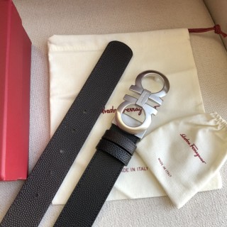Salvatore Ferragamo Double-Sided Black Leather Belt with Silver Buckle view 2