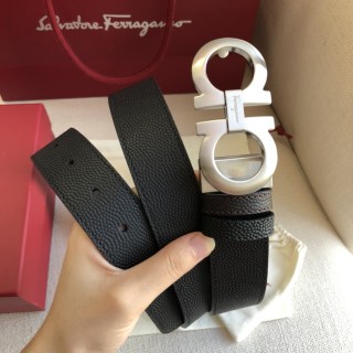 Salvatore Ferragamo Double-Sided Black Leather Belt with Silver Buckle view 3