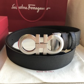 Salvatore Ferragamo Double-Sided Black Leather Belt with Silver Buckle view 4