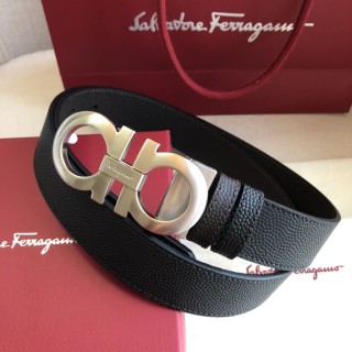 Salvatore Ferragamo Double-Sided Black Leather Belt with Silver Buckle view 5