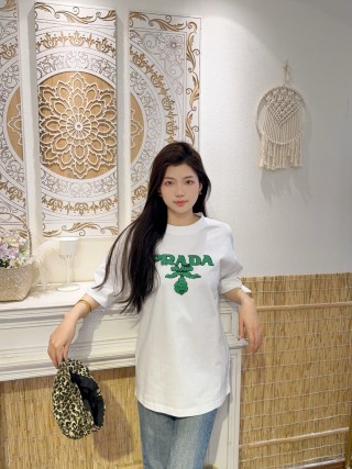 Prada Green Logo White T-Shirt