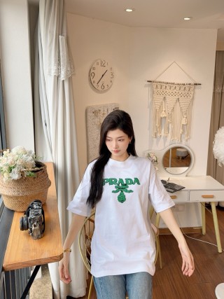 Prada Green Logo White T-Shirt view 2