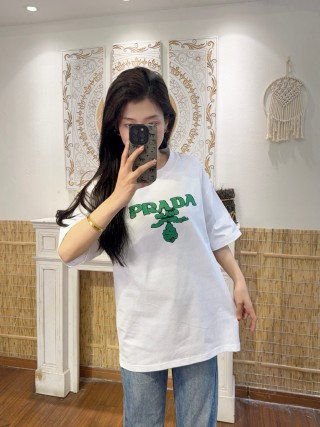 Prada Green Logo White T-Shirt view 3