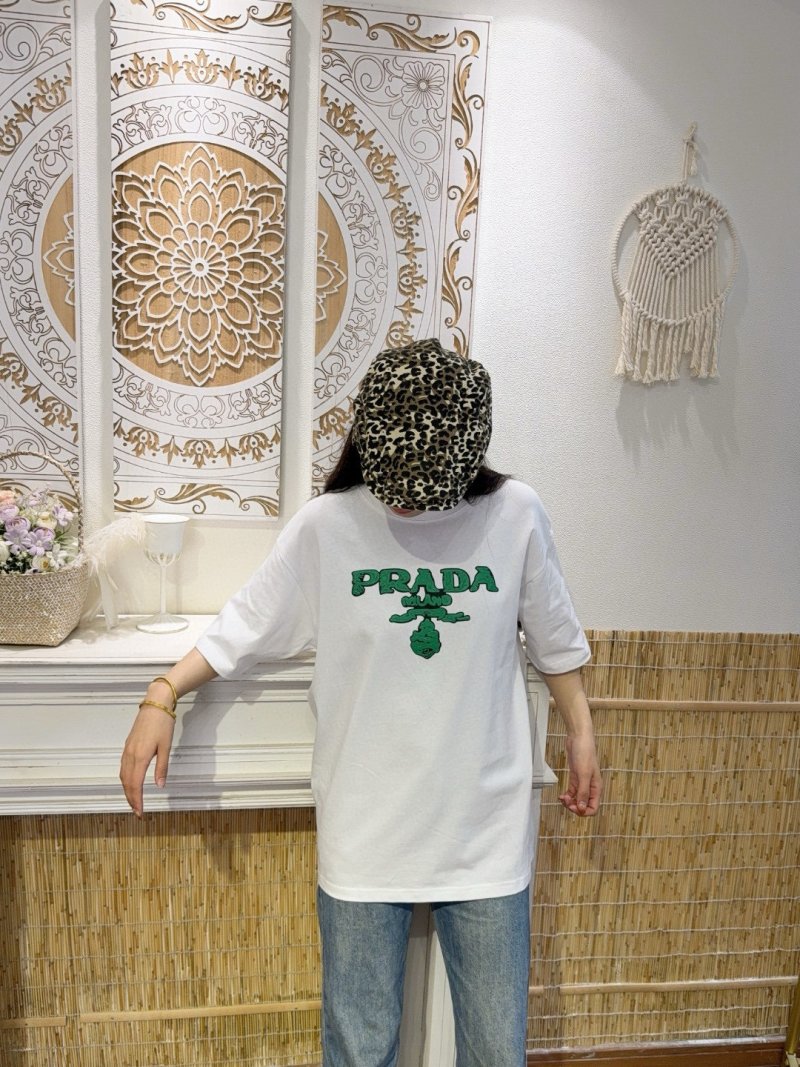 Prada Green Logo White T-Shirt view