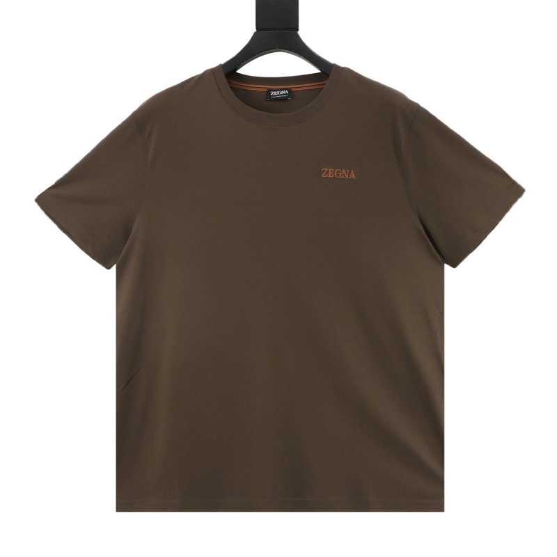 Zegna Brown Embroidered Logo T-Shirt view