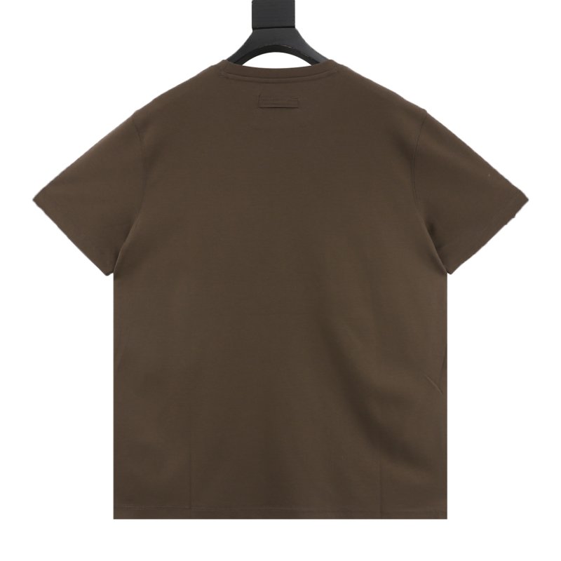 Zegna Brown Embroidered Logo T-Shirt view
