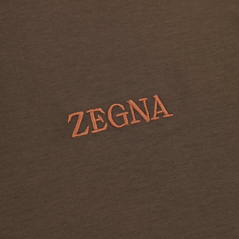 Zegna Brown Embroidered Logo T-Shirt view