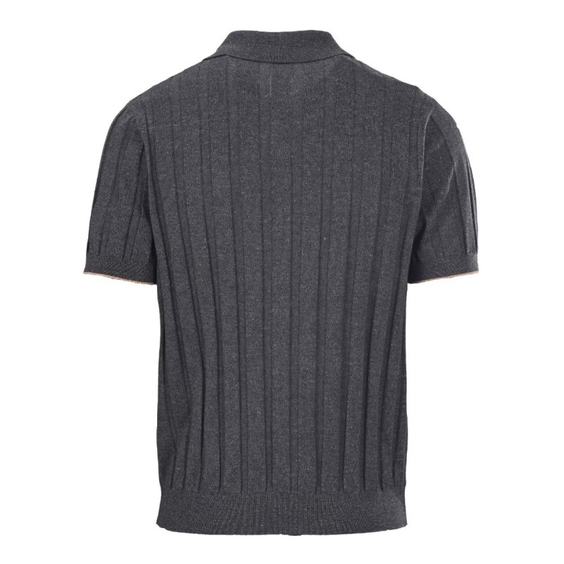 Charcoal Grey Vertical Striped Knit Polo Shirt view