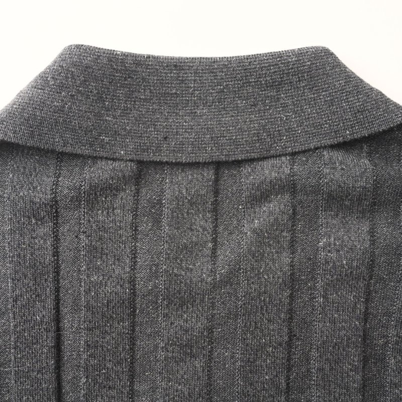 Charcoal Grey Vertical Striped Knit Polo Shirt view