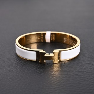 Hermès Enamel Bangle Bracelet White & Gold