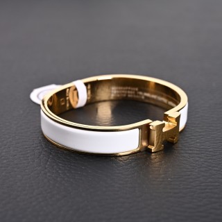 Hermès Enamel Bangle Bracelet White & Gold view 2