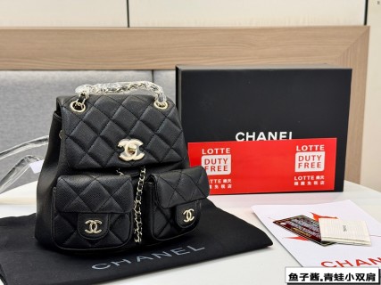 Chanel Caviar Quilted Frog Dual Pocket Backpack - Cream view 3