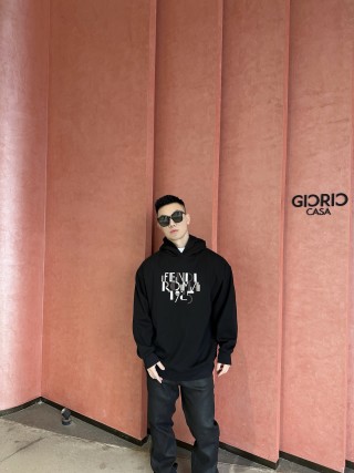 Fendi Black Graphic Logo Hoodie