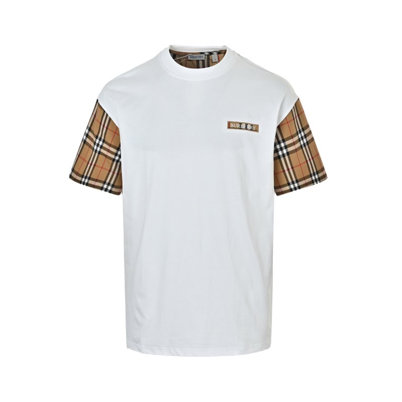 Burberry White T-Shirt with Checked Sleeve view