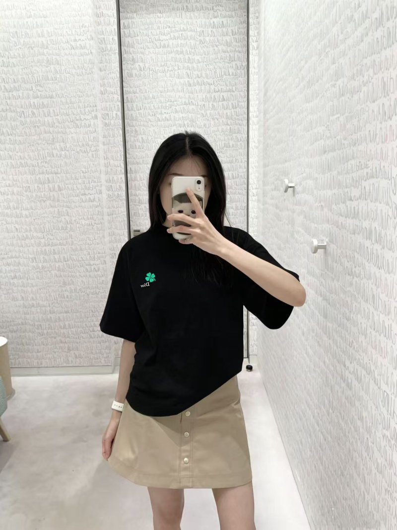 Black Short Sleeve T-Shirt with Green Clover Embroidery view