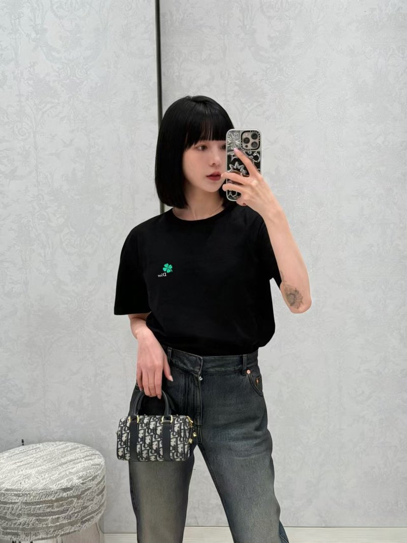 Black Short Sleeve T-Shirt with Green Clover Embroidery view