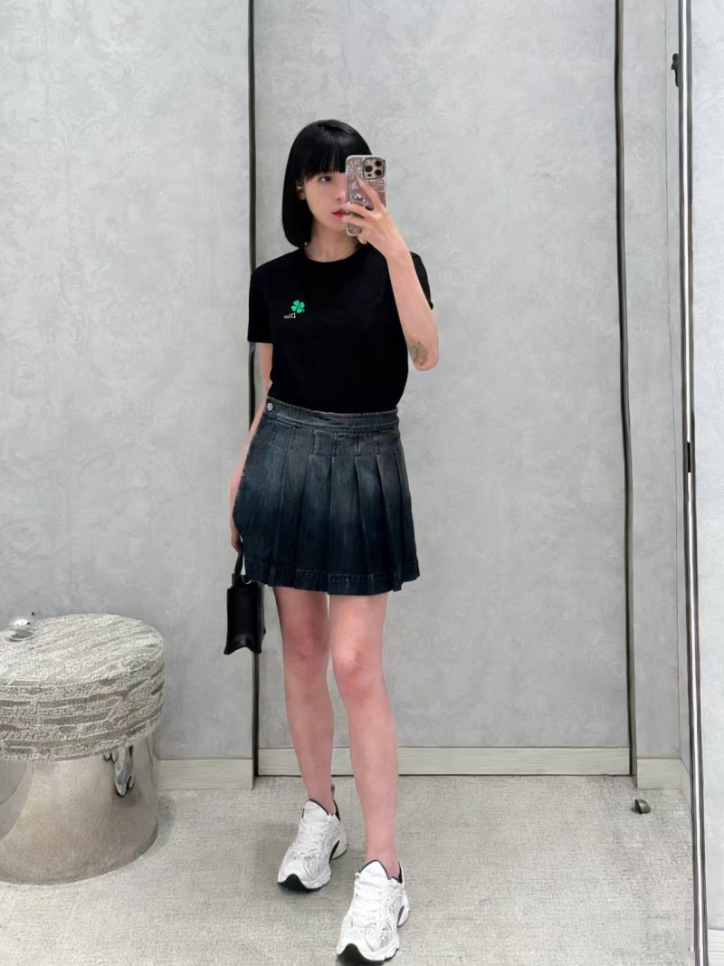 Black Short Sleeve T-Shirt with Green Clover Embroidery view