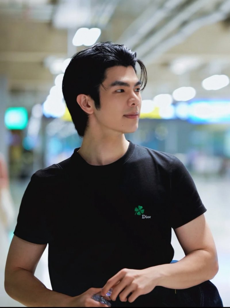 Black Short Sleeve T-Shirt with Green Clover Embroidery view