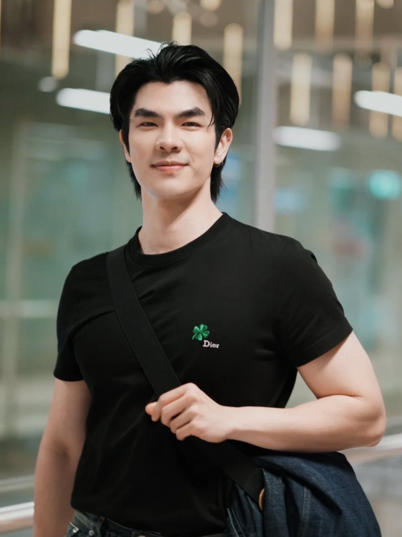 Black Short Sleeve T-Shirt with Green Clover Embroidery view