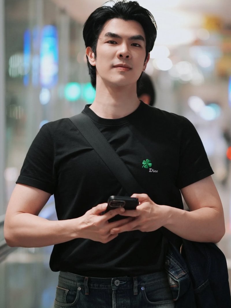 Black Short Sleeve T-Shirt with Green Clover Embroidery view