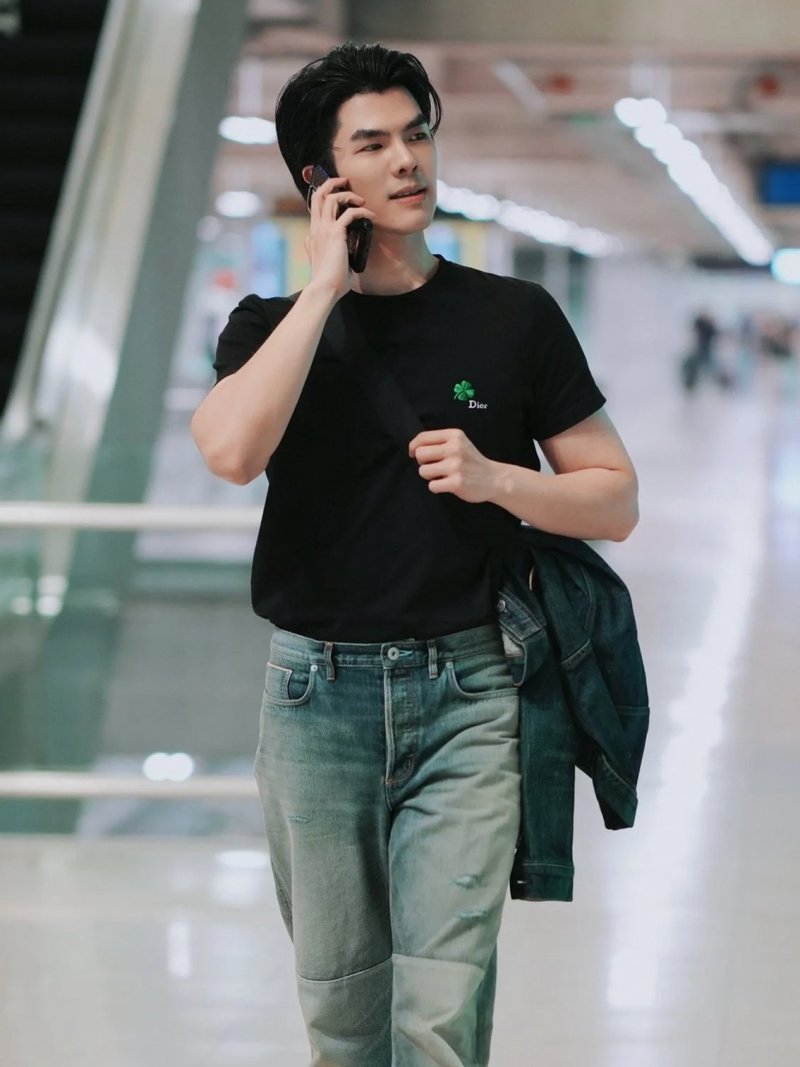 Black Short Sleeve T-Shirt with Green Clover Embroidery view