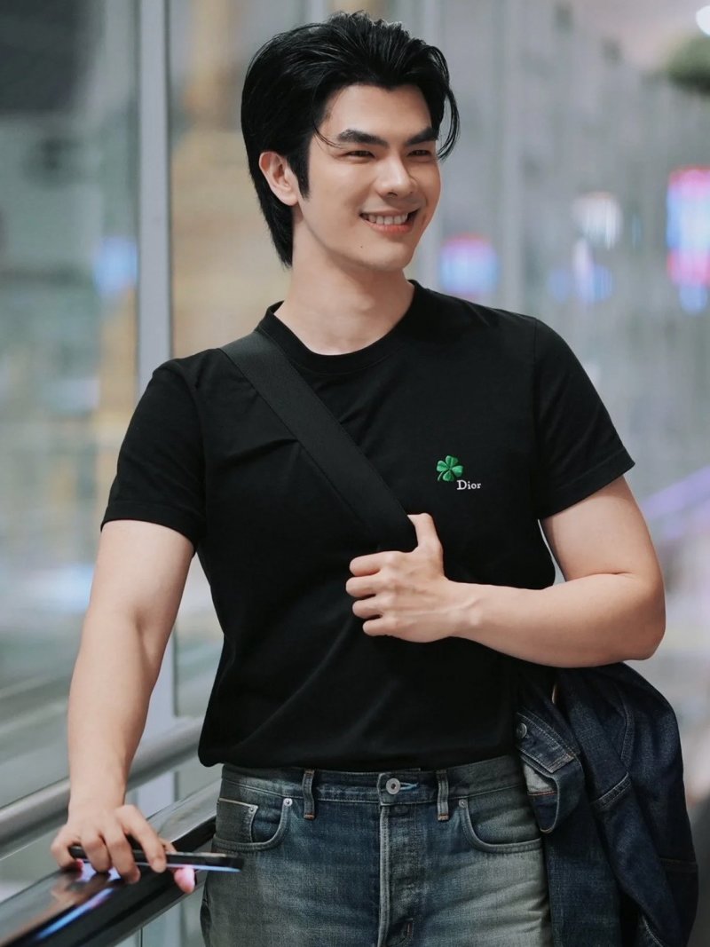 Black Short Sleeve T-Shirt with Green Clover Embroidery view