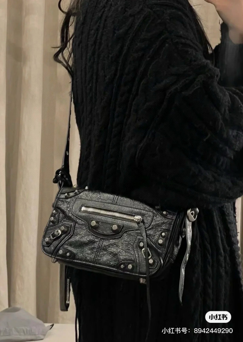 Balenciaga Black Leather Studded Crossbody Bag