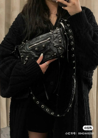 Balenciaga Black Leather Studded Crossbody Bag view 2
