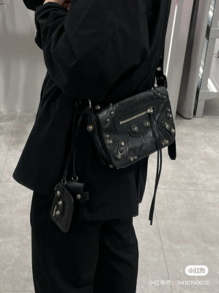Balenciaga Black Leather Studded Crossbody Bag view 3