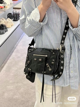 Balenciaga Black Leather Studded Crossbody Bag view 4
