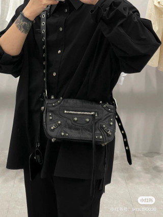 Balenciaga Black Leather Studded Crossbody Bag view 5