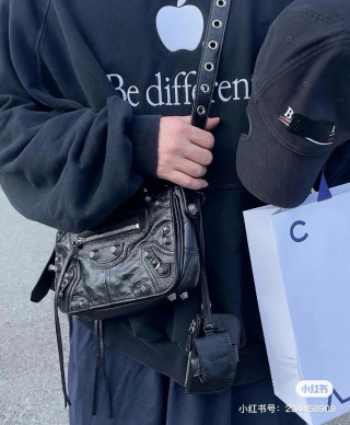 Balenciaga Black Leather Studded Crossbody Bag view 8