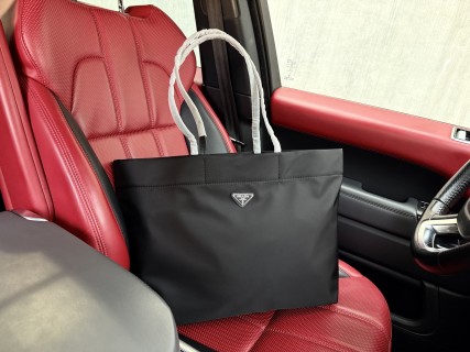 Prada Nylon Saffiano Leather Tote Bag Black