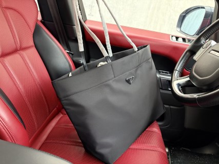 Prada Nylon Saffiano Leather Tote Bag Black view 3