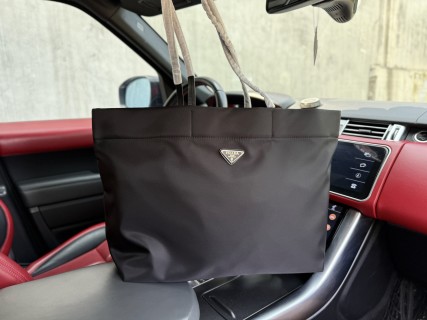 Prada Nylon Saffiano Leather Tote Bag Black view 4