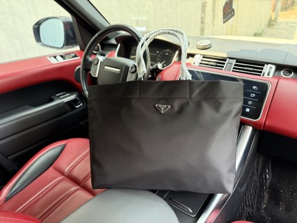 Prada Nylon Saffiano Leather Tote Bag Black view 5