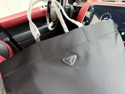Prada Nylon Saffiano Leather Tote Bag Black view 6