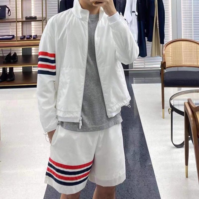 White Shorts with Red Navy Stripe Detail